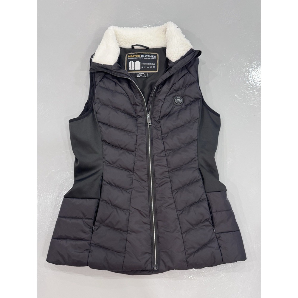 Heated Clothes Women's Black Heated Quilted Puffer Vest Full Zip Mid-Length S